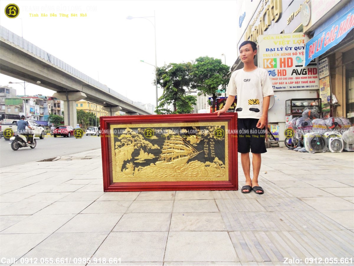 Tranh thuận buồm xuôi gió bằng đồng 1m55 mạ vàng 24k