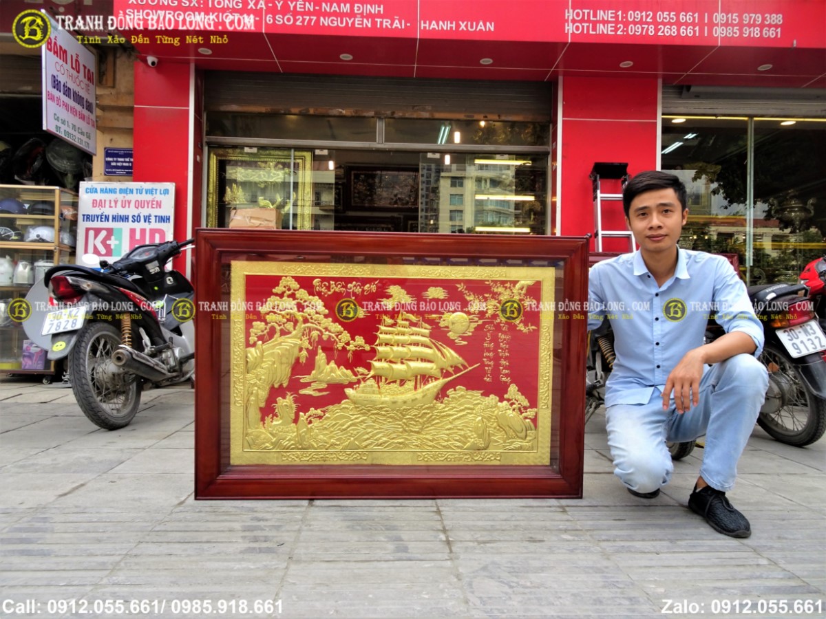 Tranh thuận buồm xuôi gió bằng đồng 1m27 mạ vàng 24k