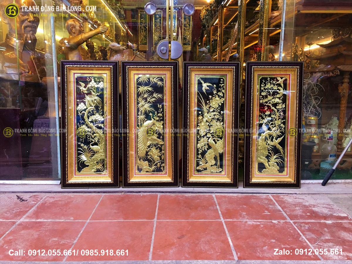 Tranh tứ quý bằng đồng 73cm x 30cm