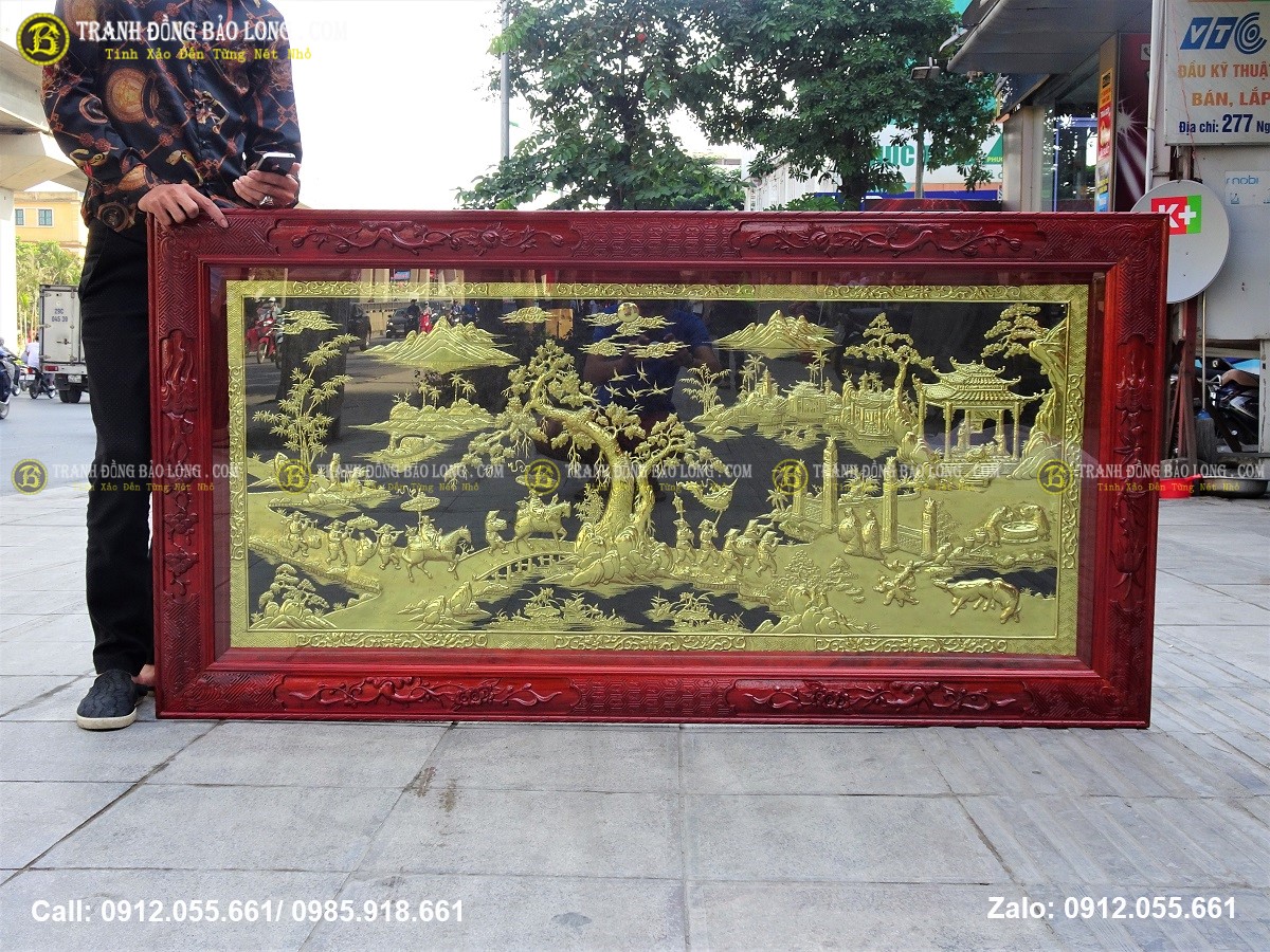 Tranh vinh quy bái tổ bằng đồng 1m76 x 89cm