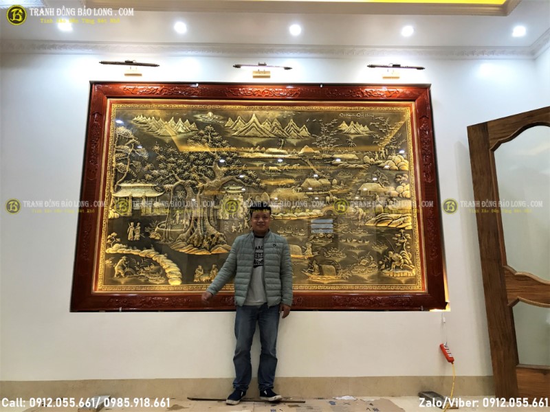 bức tranh đồng quê cỡ lớn chạm theo yêu cầu cho khách Hà Tĩnh