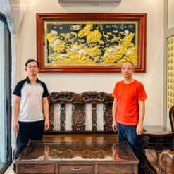 Tranh Cửu Ngư Quần Hội Bằng Đồng Dát Vàng 9999 Khổ 1m97 x 1m07