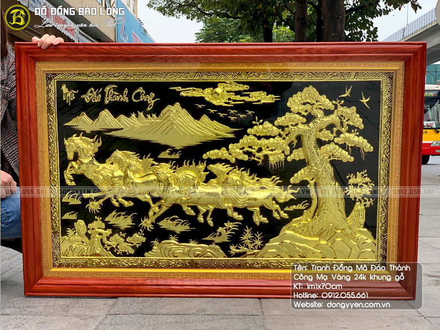 tranh mã đáo thành công mạ vàng 24k khung gỗ
