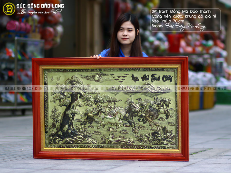 tranh Đồng Mã Đáo Thành Công nền xước khung gỗ giá rẻ 1m1x70cm