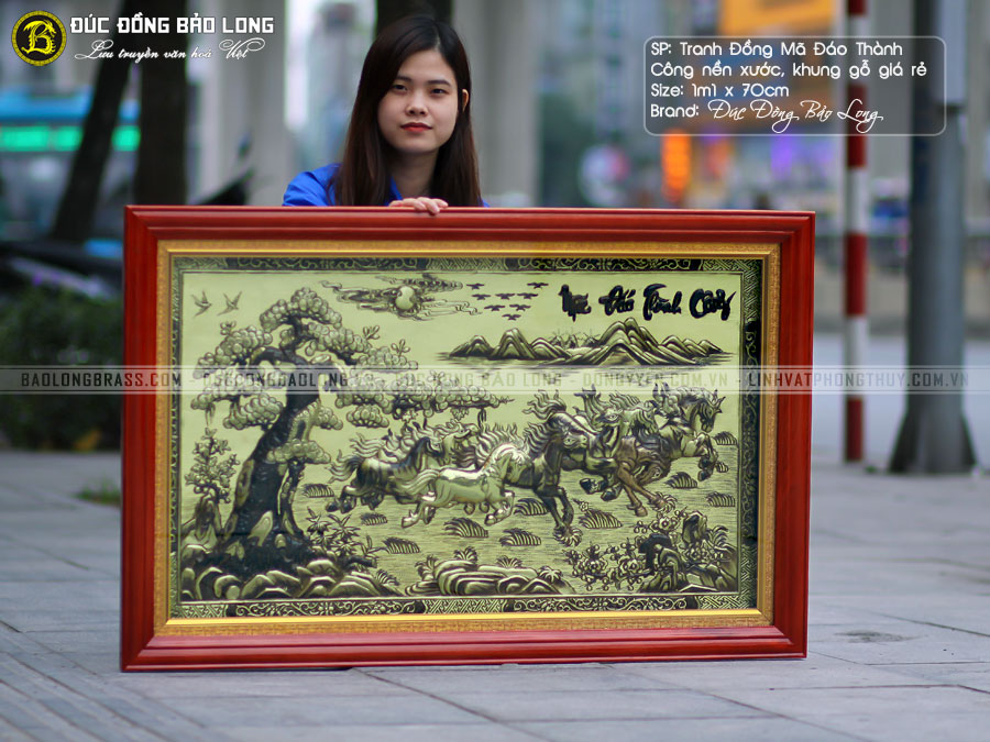 tranh Đồng Mã Đáo Thành Công nền xước khung gỗ giá rẻ 1m1x70cm