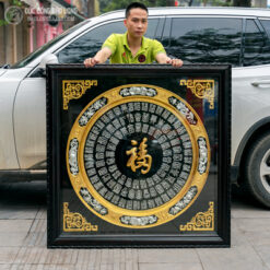 Tranh Mâm Đồng Bách Phúc Dát Vàng Bạc Khung Gỗ Gụ Khổ 1m27